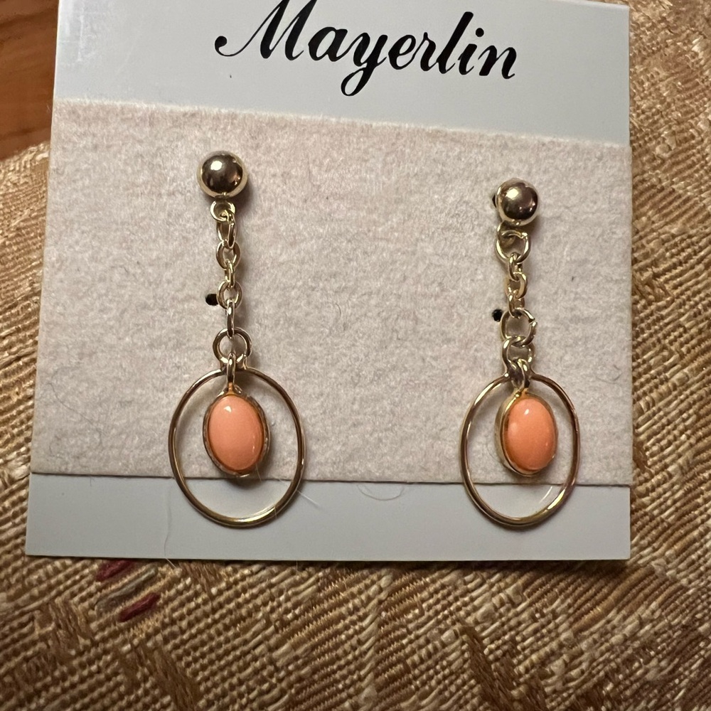 New Mayerlin faux coral and gold dangle earrings